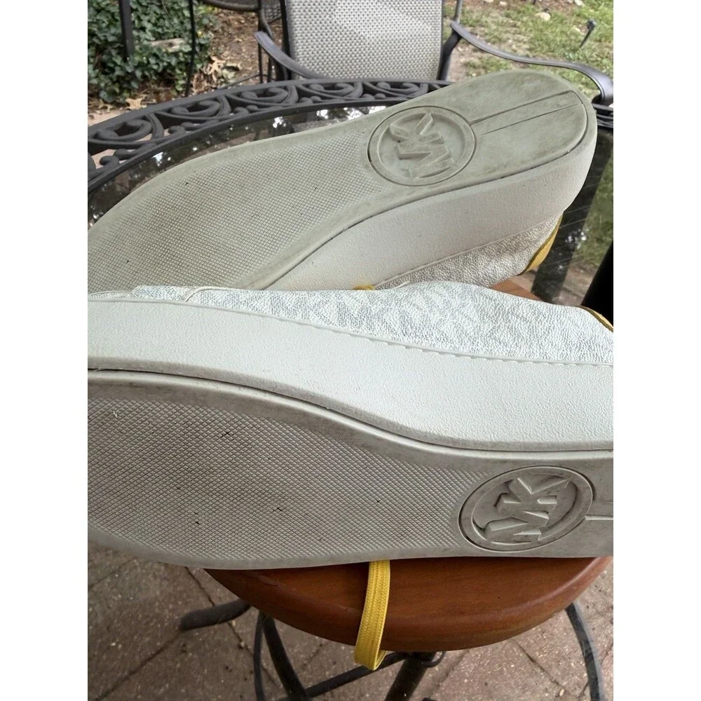 MICHAEL KORS MK LOGO WOMENS LOW TOP LACE UP SNEAKERS WHITE YELLOW RUBBER